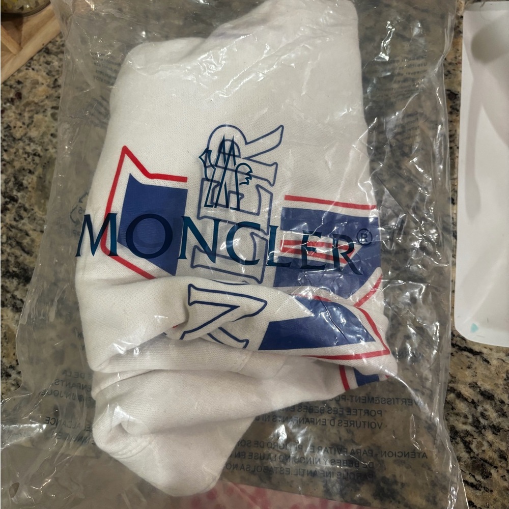 Moncler White and Blue Logo T-Shirt